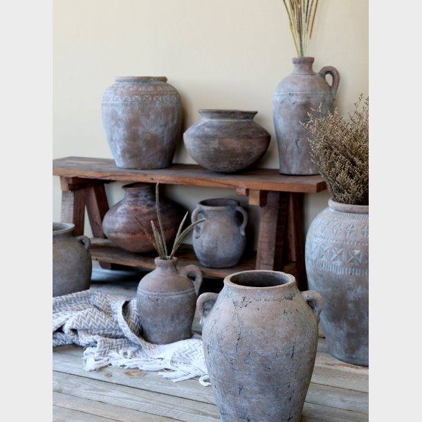 Terracotta gulvkrukke med mnster - Lille