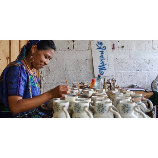 San Antonio hvid/bl - Hndmalede krus fra Guatemala