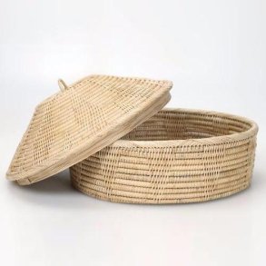 Hndflettet tortillakurv med lg fra Cambodia 25cm