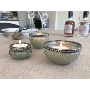 Lille fyrfadsglas m. slvkant, grn