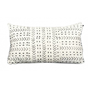 Hvid med sort mnster Bogolan pude 38x64 cm