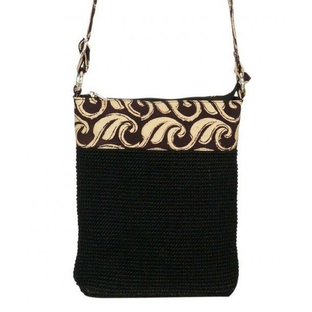 Skuldertaske i jute og bomuld - Sort