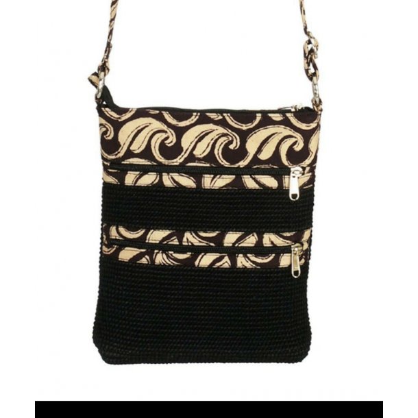 Skuldertaske i jute og bomuld - Sort