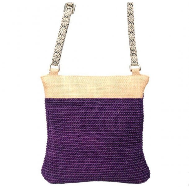 Skuldertaske i jute og bomuld - Lilla