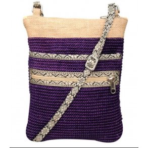 Skuldertaske i jute og bomuld - Lilla