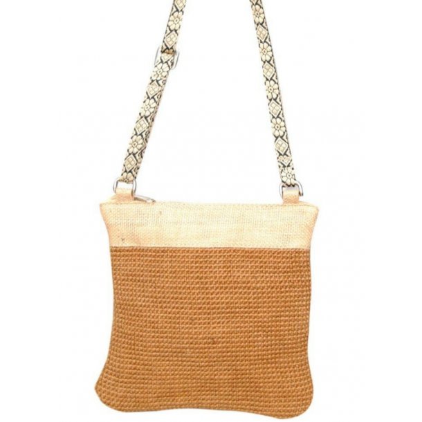 Skuldertaske i jute og bomuld - Beige