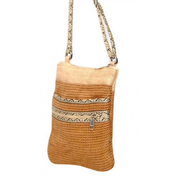 Skuldertaske i jute og bomuld - Beige