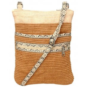 Skuldertaske i jute og bomuld - Beige