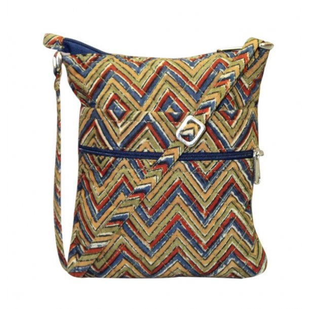 Hipster skuldertaske i bomuld - zigzag