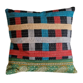 Kantha quilt pudebetrk med to sider 40x40 cm