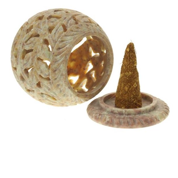 Lyskugle i udsk�ret fedtsten - Leaf motiv 7,5cm