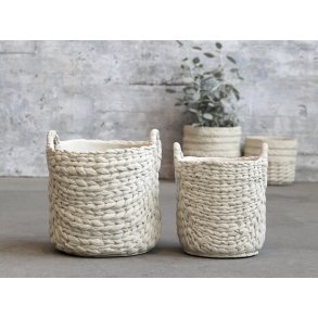 Potteskjuler /krukke med flet og hndtag fra Chic Antique - Creme/medium