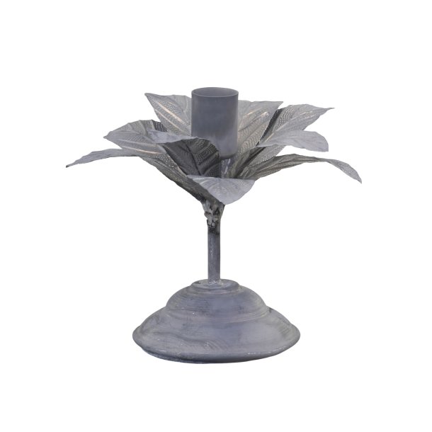 Lysestage med blomst i antik zink fra Chic Antique