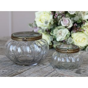 Grskarformet glasbox med lg og messing - stor