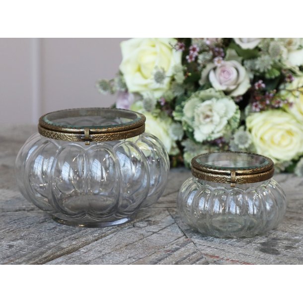 Grskarformet glasbox m. lg og messing - lille