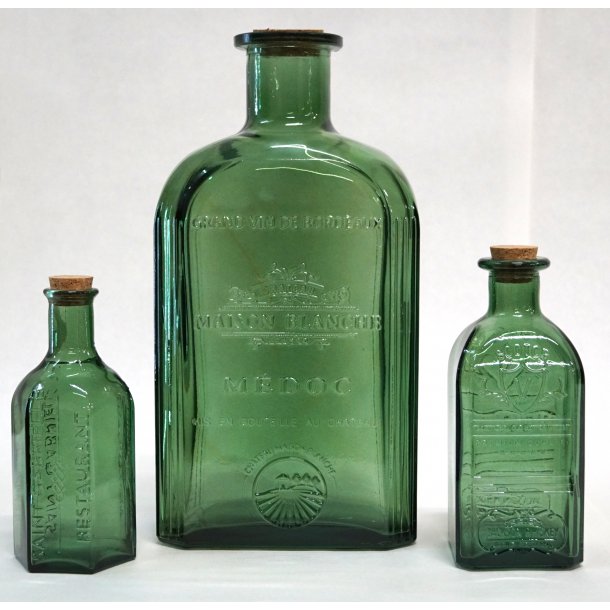 Gr�n flaske i genbrugsglas - lille