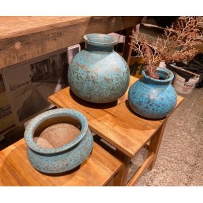 Hndlavede unikke lerkrukker -  St  4 bl i forskellige strrelser
